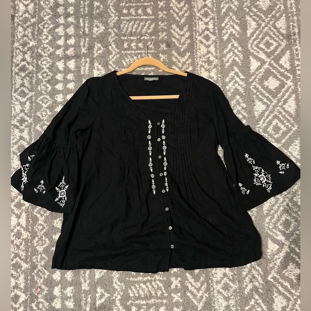 Style and Co Black flowy Blouse with 3/4 Sleeves size S (D-305)